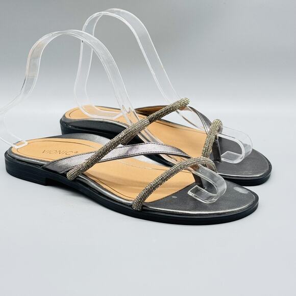 Vionic Sandals Womens 6.5 Silver Metallic Prism Rhinestone Strap Slide Comfort - Picture 2 of 11